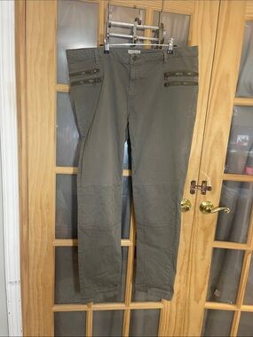 161. European Olive Green Casual Zip-Pocket Pants